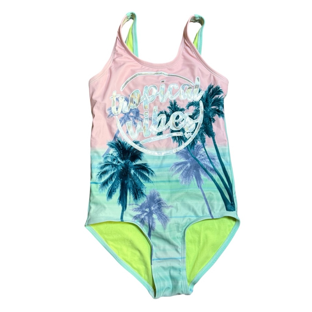Justice Girls “Tropical Vibes” One-Piece Swimsuit